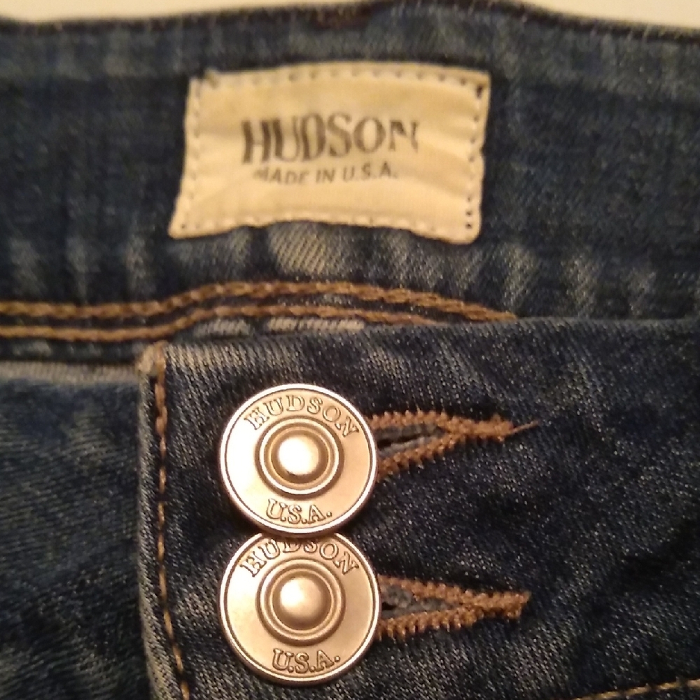 Hudson Skinny Jeans Dark Blue Denim with Silver Buttons, #26 - Picture 4 of 11